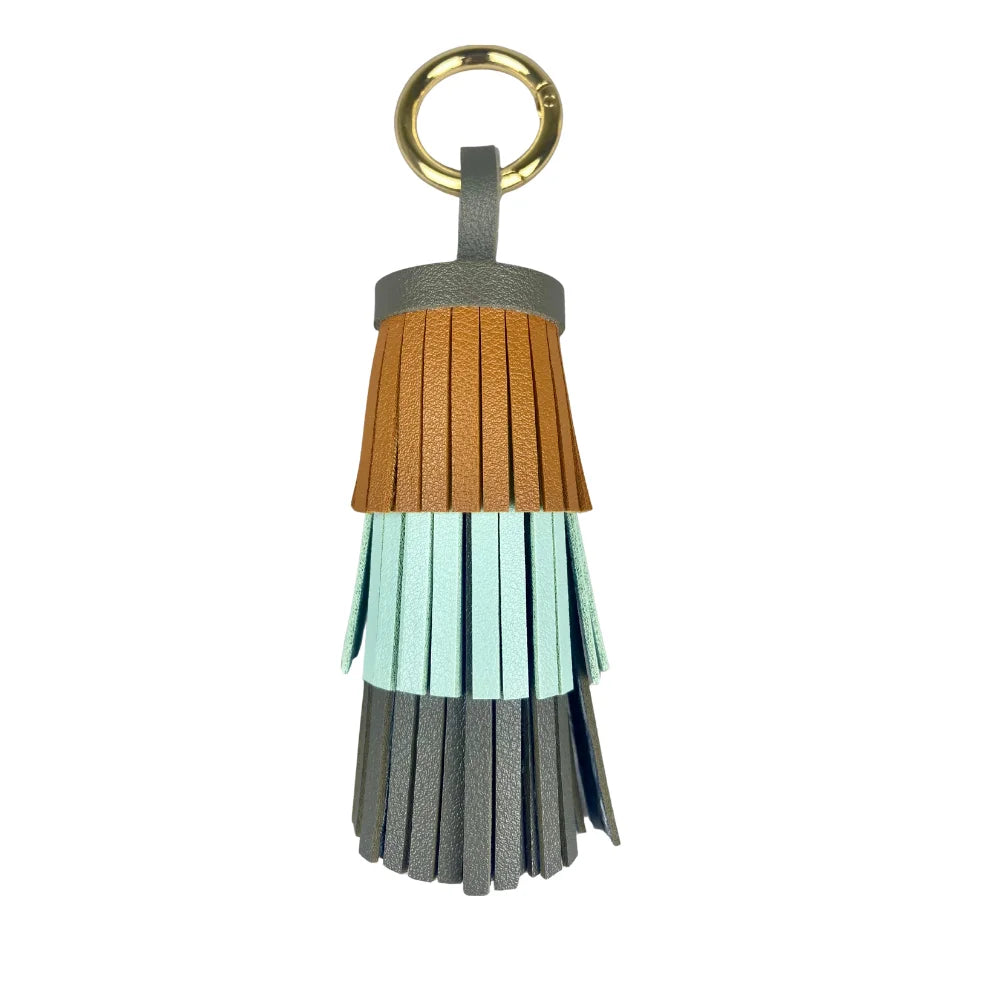 Bohemian Leather Tassel Charm - Thick Fringe Bag Accessory with Large Metal Ring