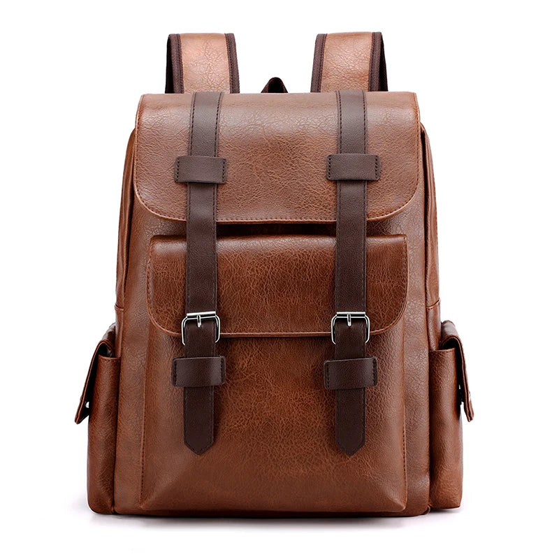 Men’s PU Leather Backpack - Large Laptop Bag Casual School Travel Backpack for Teen Boys