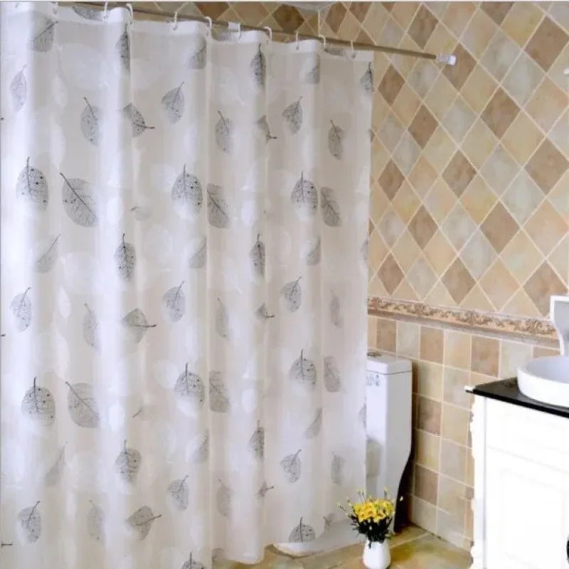 Waterproof PEVA Shower Curtain - Thickened Leaf Pattern Bath Curtain with Hooks & Rustproof Metal Grommets