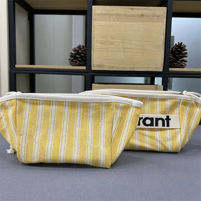 2024 Cotton Stripe Canvas Zip Pouch – Fashionable Handheld Cosmetic Cloth Bag