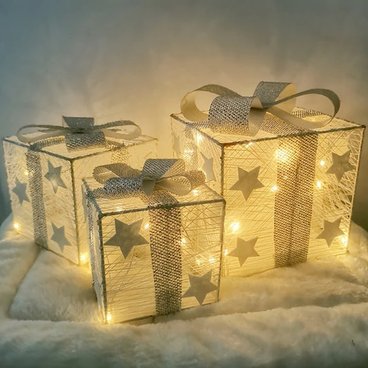 3-Piece Christmas LED Gift Box Set - Lighted Indoor & Outdoor Holiday Decoration