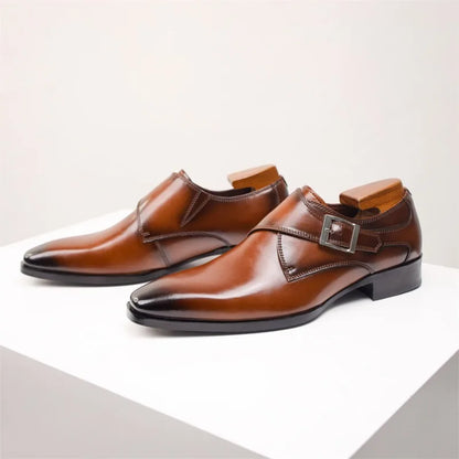 Men’s Genuine Leather Monk Strap Shoes - Single Buckle Classic Business & Wedding Dress Shoes
