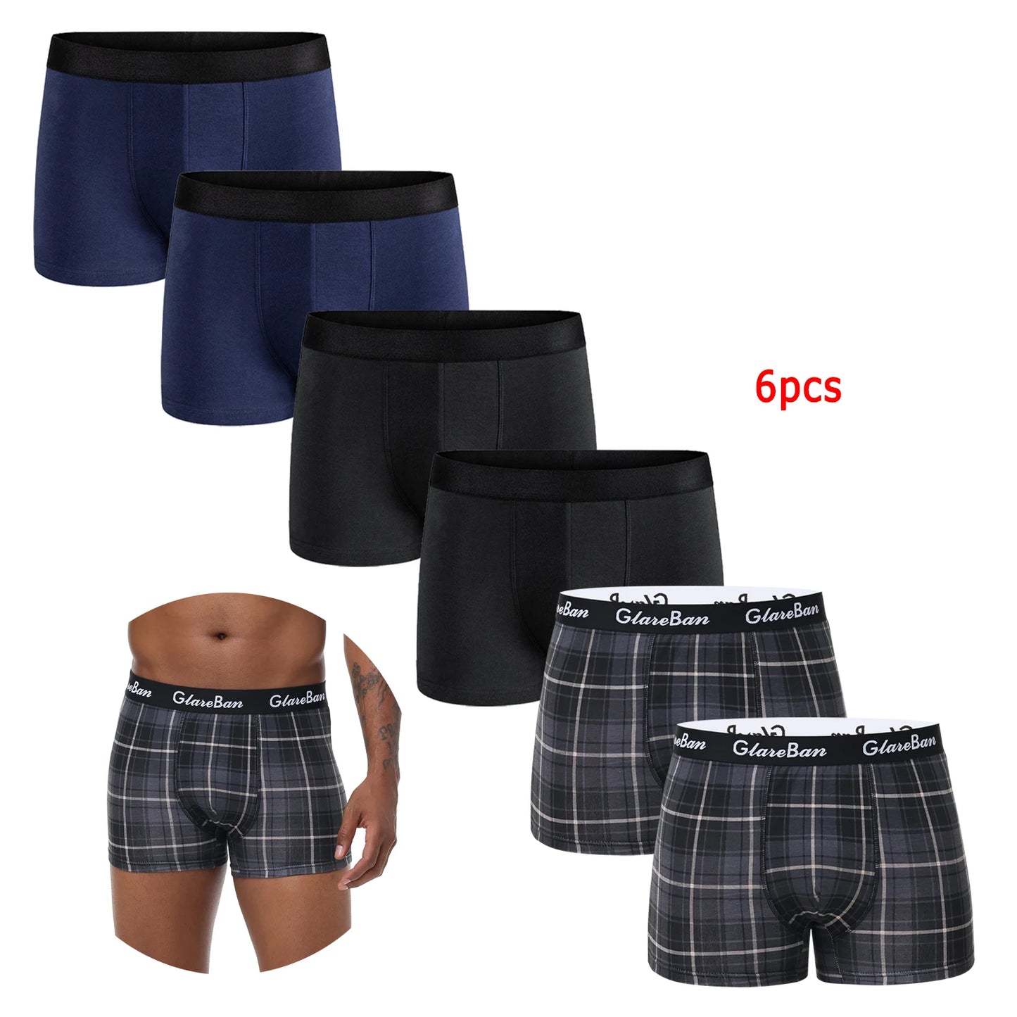 6-Pack Men's Black Boxer Shorts – Soft, Breathable Underwear for Comfort