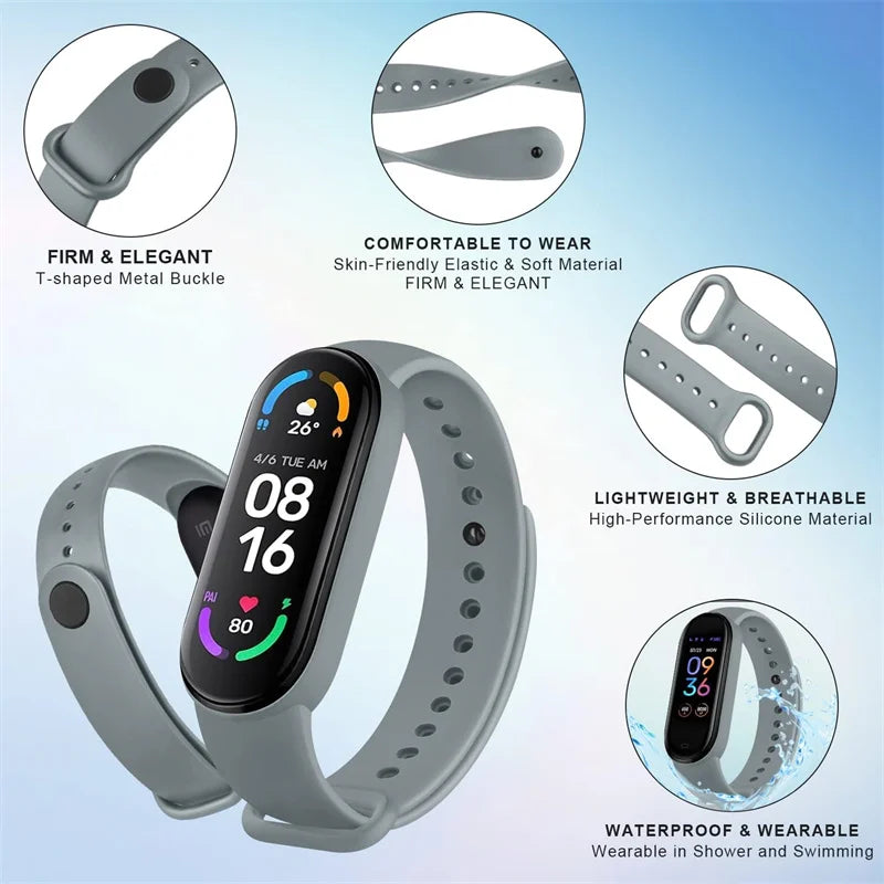 Silicone Watch Strap for Xiaomi Mi Band - Replacement Wristband Bracelet for Mi Band 3 4 5 6 7 Smartwatch Accessories