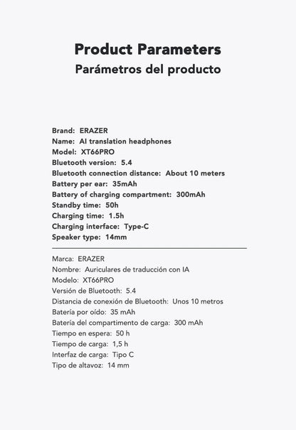 ERAZER XT66PRO Bluetooth Earphones – ASMR Headsets, DIY App, AI Translator, Wireless Earbuds with 13-Hour Battery Life & Display