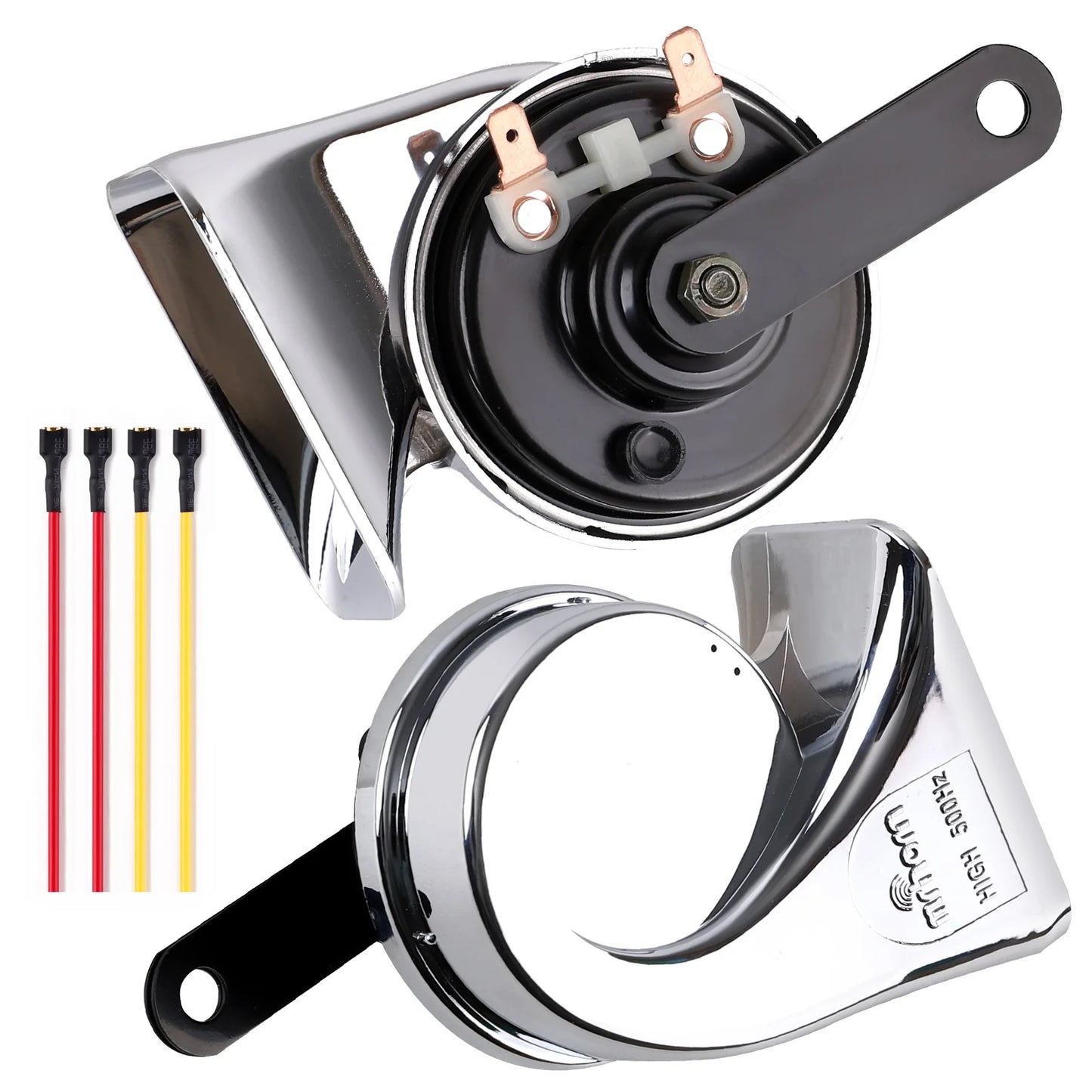 Universal 12V Dual Tone Car Horn – High/Low Chrome-Plated Waterproof Snail Horn for Car, Truck & Motorcycle