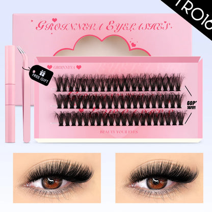 GROINNEYA Cat Lash Clusters Kit – 640pcs with Lash Bond & Seal, DIY Eyelash Extensions for Home Use
