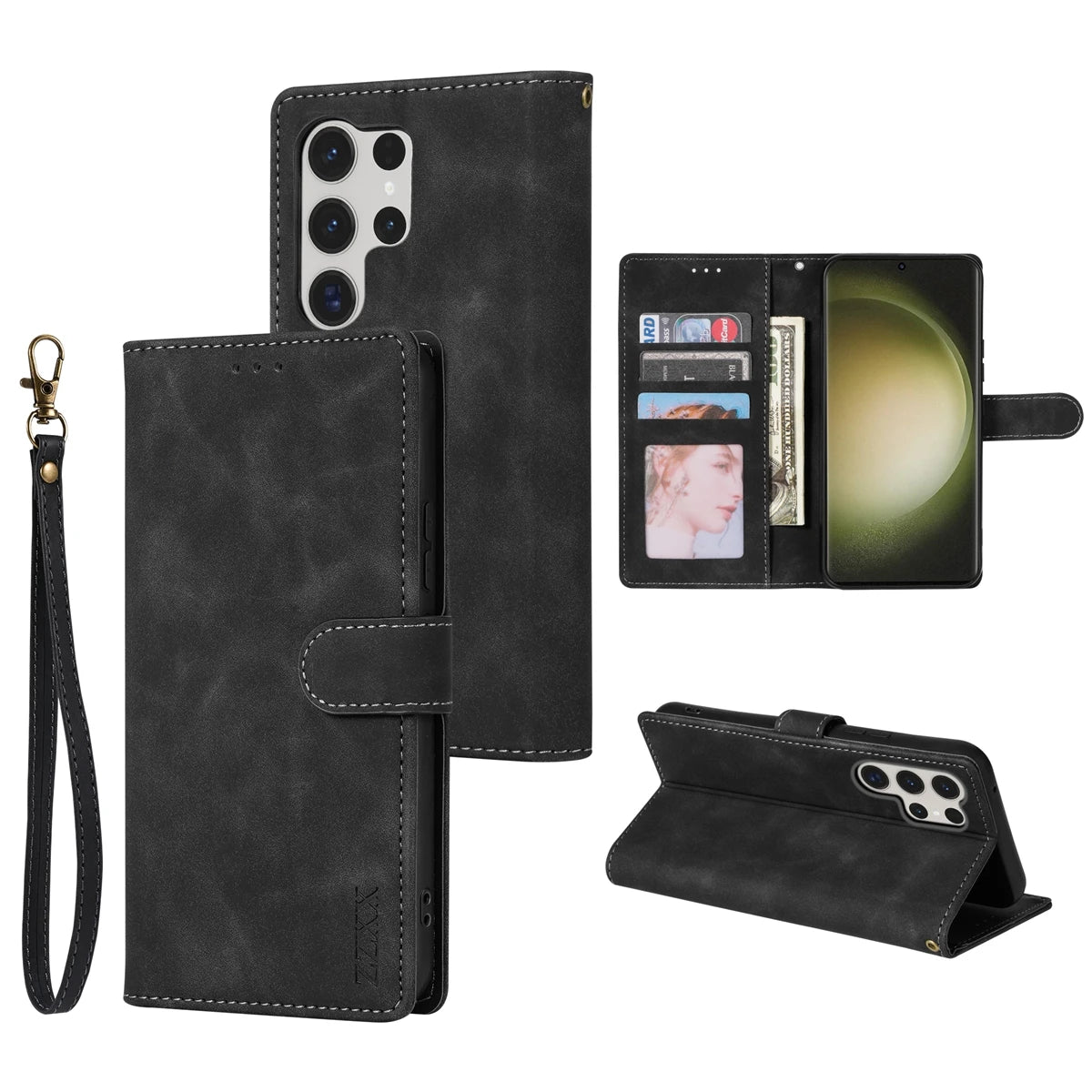 Magnetic Leather Wallet Case for Samsung Galaxy S25 Ultra–S8 – Skin-Friendly Flip Cover with Card Slots & Stand Function