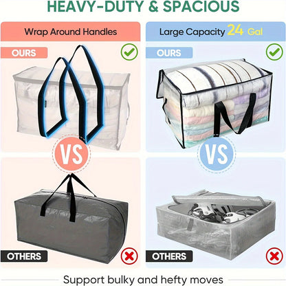 Large Transparent Storage Bag - Extra Capacity Clothes, Blanket and Moving Organizer