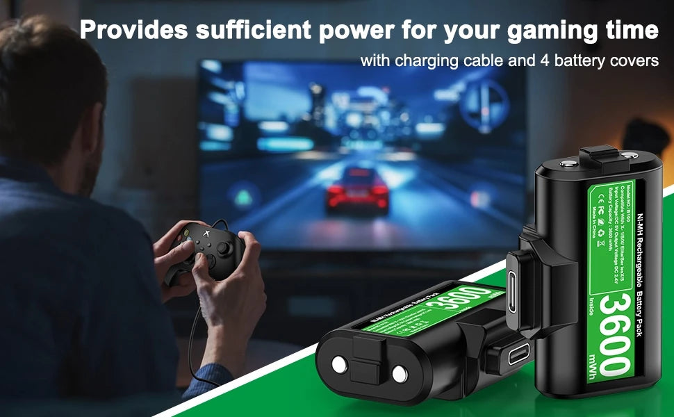 BEBONCOOL 2x3600mWh Rechargeable Batteries for Xbox One & Series S/X Controllers | Xbox Accessories Pack