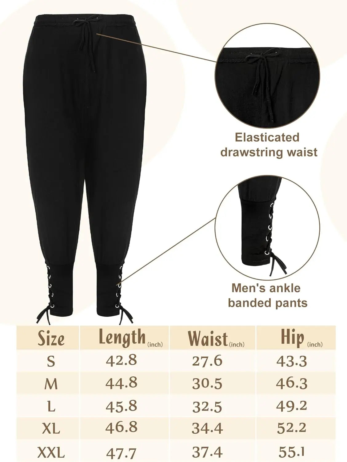 Jiuguva 4-Pcs Halloween Men's Renaissance Costume Set – Medieval Pirate Shirt, Ankle Banded Pants & Viking Belt Accessories
