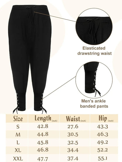 Jiuguva 4-Pcs Halloween Men's Renaissance Costume Set – Medieval Pirate Shirt, Ankle Banded Pants & Viking Belt Accessories