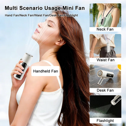 Mini Portable USB Rechargeable Neck & Waist Clip Fan – Handheld Turbo Cooling Fan with Cold Compress for Outdoor Travel & Summer Use