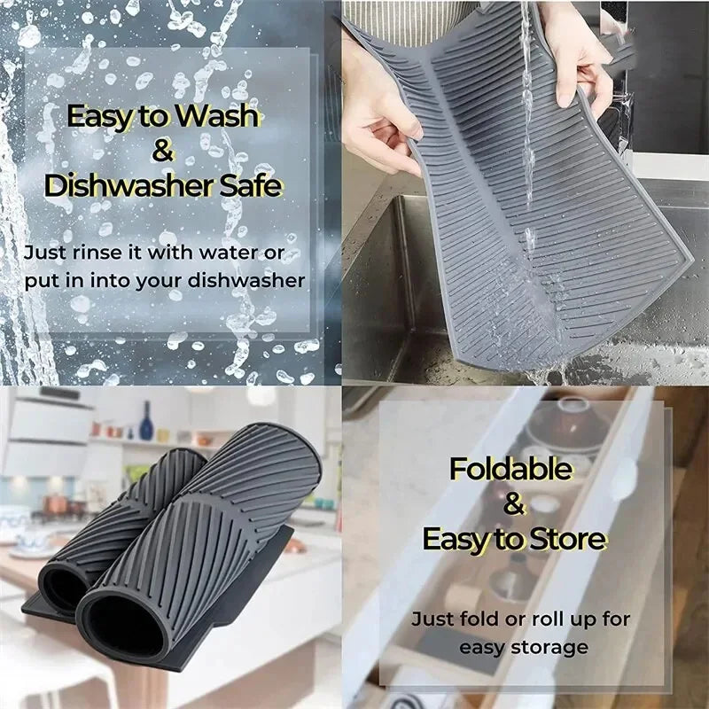 WCIC Silicone Draining Board Mat | S/M/L Folding Dish Drying Pad, Heat Resistant, Eco-Friendly for Pots & Cups