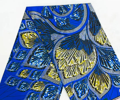 Grand Super African Wax Fabric - 100% Cotton Nigerian Glitter Glam Gold Ankara Print for Sewing