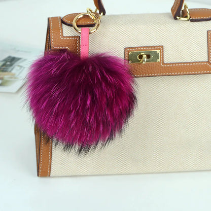 Luxury 15cm Fluffy Real Raccoon Fur Pom Pom Keychain – High-Quality Metal Ring Pendant for Women