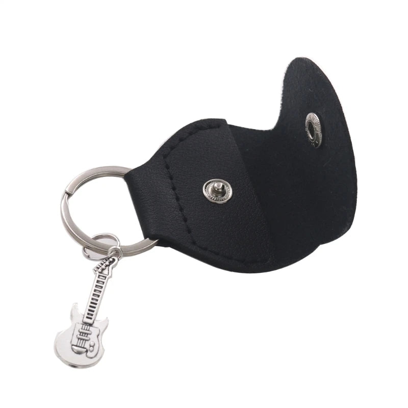 G92F Guitar Plectrum Holder — Leather Pick Case with Keychain & Small Pendant for Guitar Players