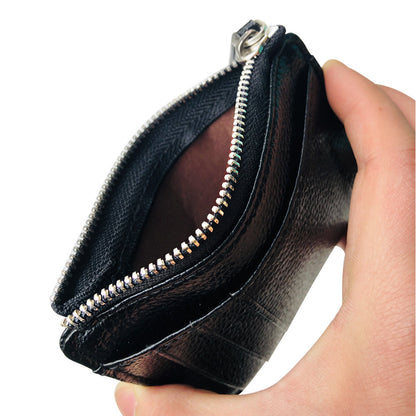 Mini Slim Zipper Card Wallet for Men — Portable Ultra-Thin Black Purse for ID, Bank & Credit Cards