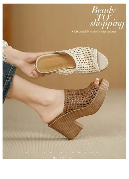 Women’s Platform High Heel Summer Sandals – Thick Sole Casual Slip-On Shoes