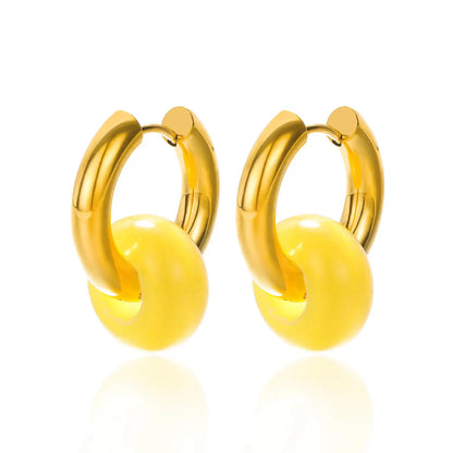 Leopard Bead Opal Stainless Steel Hoop Earrings — Gold Color, Anti-Fading Wedding & Prom Jewelry for Women, Gift Accessory