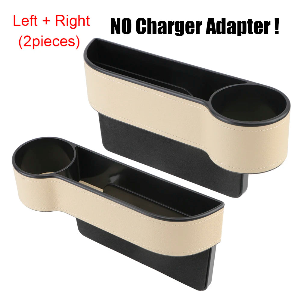 Car Seat Gap Organizer – Leather Auto Crevice Storage Box with Cup & Phone Holder, USB Option
