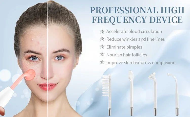 4-in-1 Handheld Electric Facial Therapy Wand – High Frequency Skin Beauty Tool for Acne Treatment and Skin Care