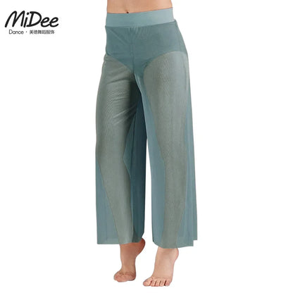 Women’s Lyrical Mesh Wide Leg Dance Pants – High Waist Modern Ballet Palazzo Trousers Contemporary Dance Costume Plus Size