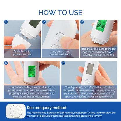Skin Tester Analyzer - Moisture, Oil Content, Elasticity, and Age Test Meter with Fluorescent Agent Detector