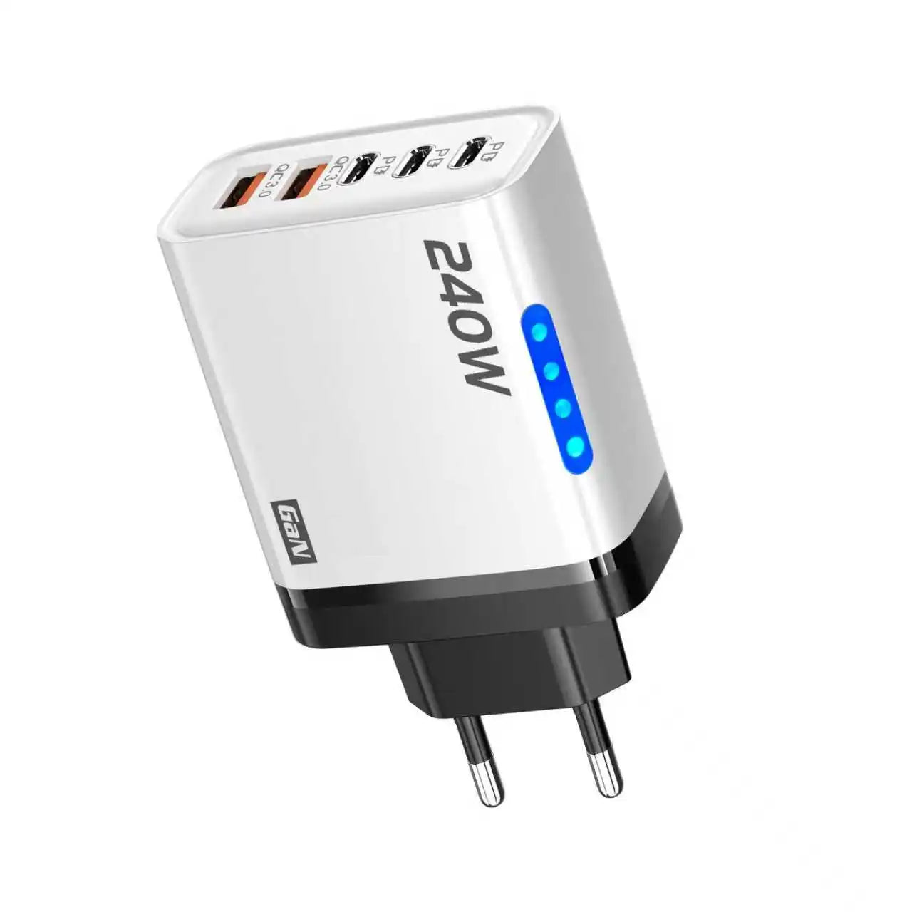 240W 5-in-1 GaN Fast Desktop Charger – USB-C Quick Charge 3.0 Adapter for iPhone Samsung Huawei