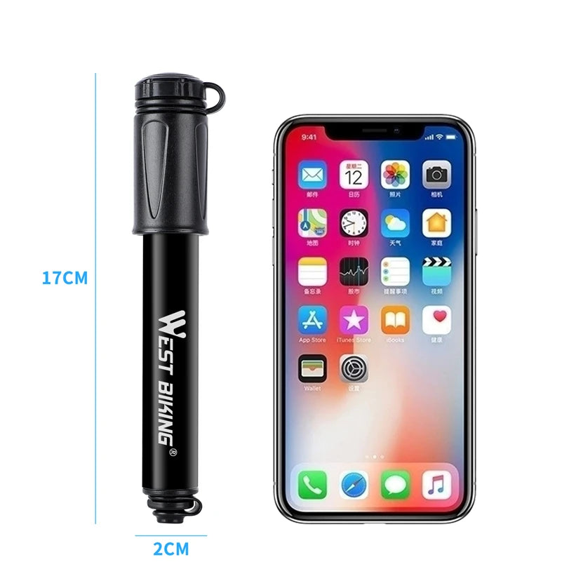 WEST BIKING Mini Bicycle Pump – Portable 100PSI Aluminum Alloy Hand Pump for Schrader & Presta Valves, MTB & Road Bikes