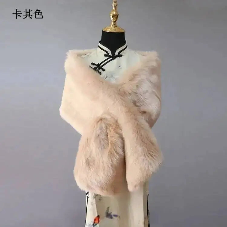 32-Color Luxury Faux Fox Fur Shawl – Women’s Plush Winter Scarf, Wrap & Cape for Wedding & Coat