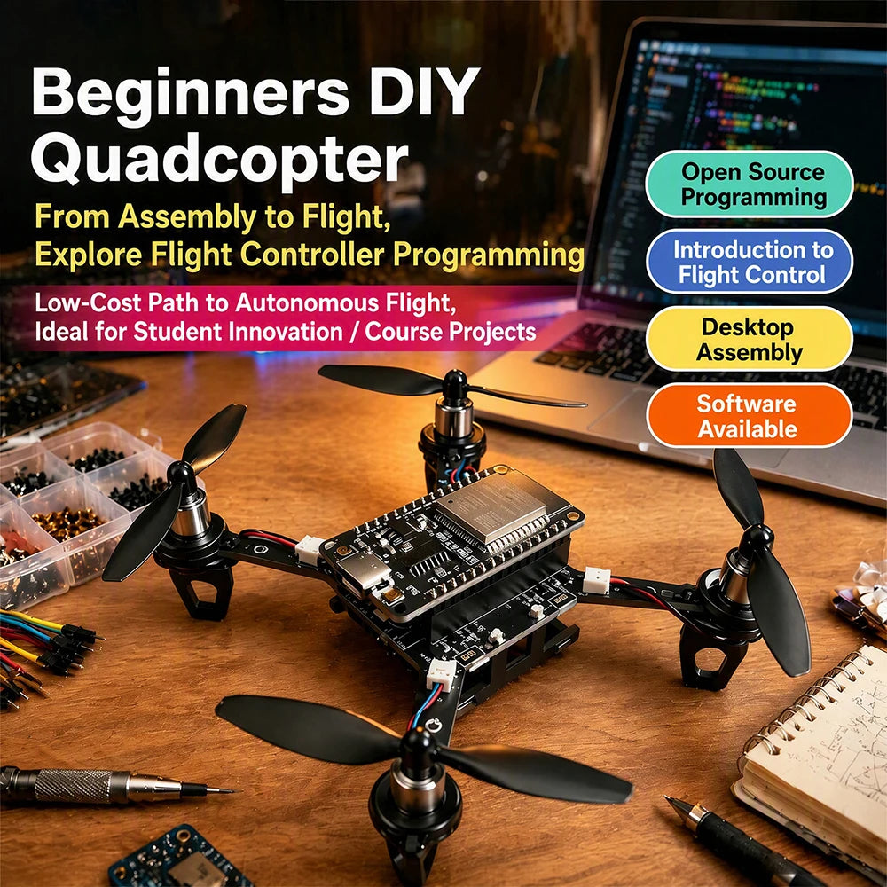 ESP32-S3 Mini Drone Kit - Open-Source DIY Quadcopter with Pre-Tuned PID Flight Controller for Embedded Programming