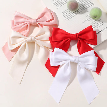 Hot New Fashion Fabric Large Bow Hairpin – Sweet Red & White Bow Hair Clips for Women & Girls, Top Clip, Female Hair Accessories