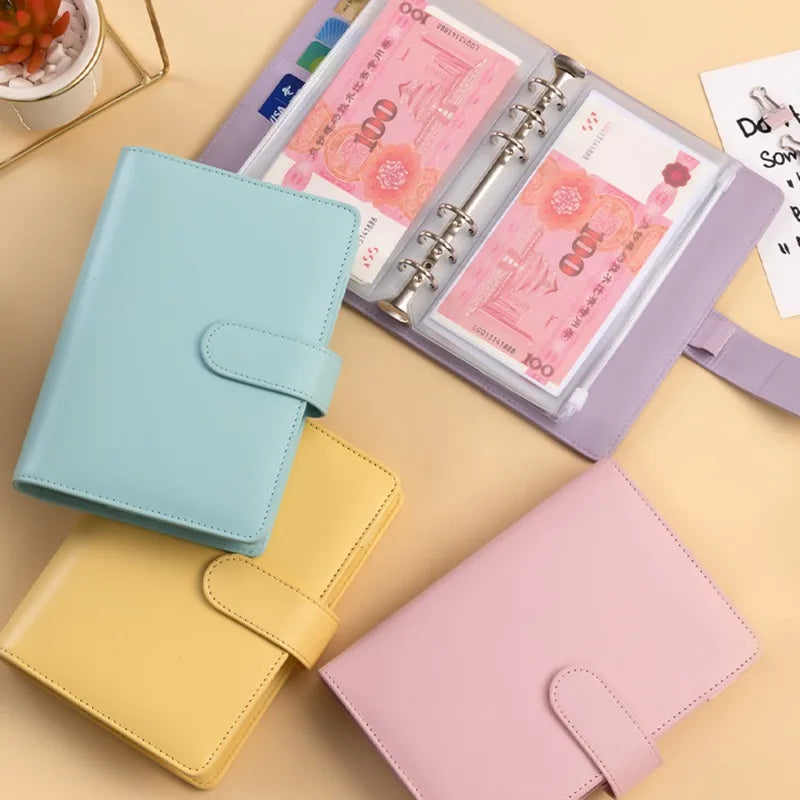 PU Leather Budget Binder with Cash Envelopes – A6 Planner Organizer, Zip Pockets for Saving Money, Small French Budget Pouch