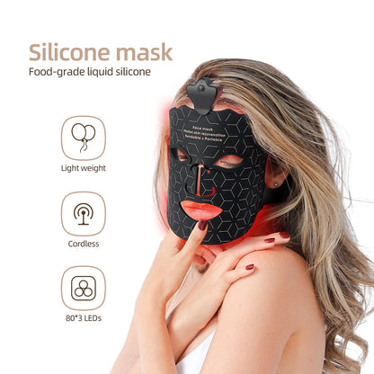 7-Color Photon Silicone LED Face Mask — 3D Facial Beauty Device with Red Light Therapy for Skin Repair & Brightening, Wireless Use