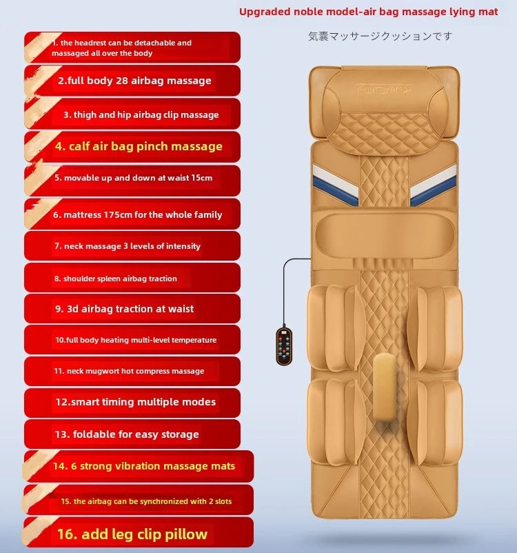 Upgraded Large Area Heated Neck Massager – Vibration Airbag Full Body Massage Mat with Lumbar Traction and Remote Control