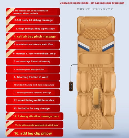 Upgraded Large Area Heated Neck Massager – Vibration Airbag Full Body Massage Mat with Lumbar Traction and Remote Control