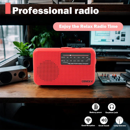 Mini FM/AM Two-Band Radio — 1W Loud Speaker with 3.5mm Headphone Jack & 180° High-Performance Antenna for Home Use