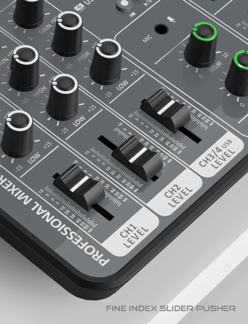 4-Channel Audio Mixer — USB Studio Mixer with 48V Phantom Power & Bluetooth for DJ & Karaoke