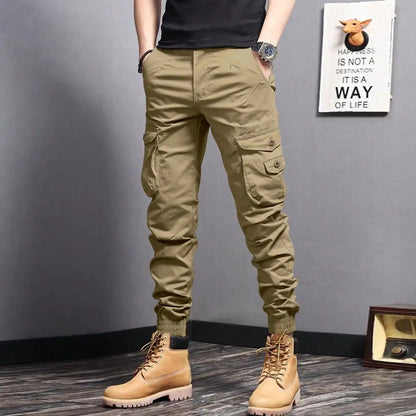 Men's Casual Cargo Pants — Side Flap Pocket Tapered Workwear for Spring & Fall Outdoor Activities
