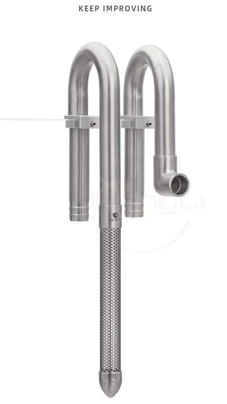 AQUAPRO Mini Stainless Steel Skimmer – Inlet & Outlet Pipes for Aquarium Fish Tanks, Filtro Accessories