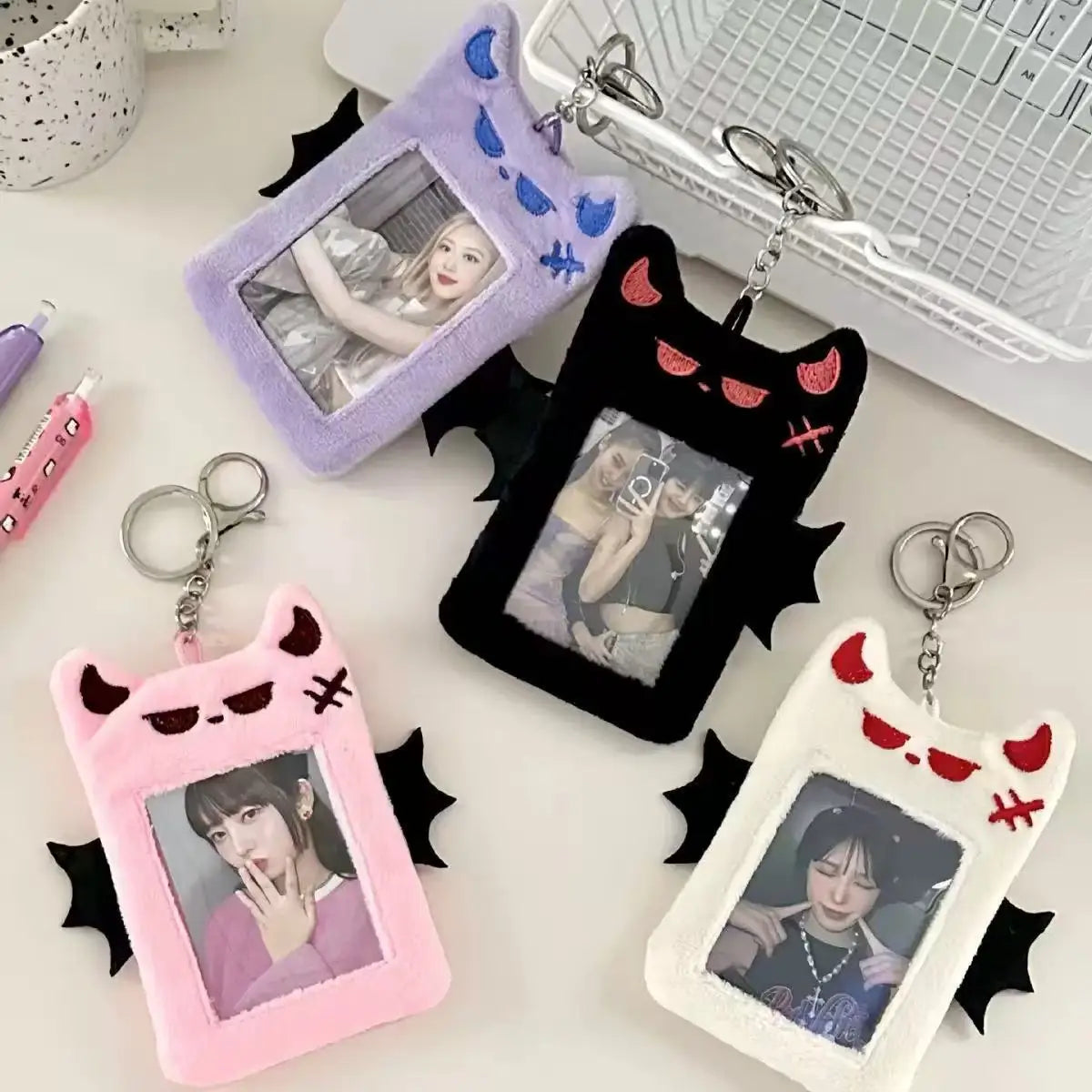 Kawaii Devil Plush Card Holder - Cute Visible ID, Bank, Credit & Bus Card Sleeve
