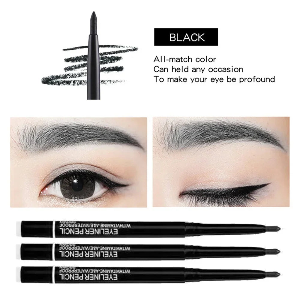 3PCS Waterproof & Smudge-Proof Black Eyeliner Pencils – Long-Lasting, Bold Eye Makeup with Smooth Glide Formula
