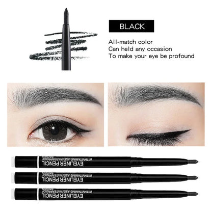 3PCS Waterproof & Smudge-Proof Black Eyeliner Pencils – Long-Lasting, Bold Eye Makeup with Smooth Glide Formula
