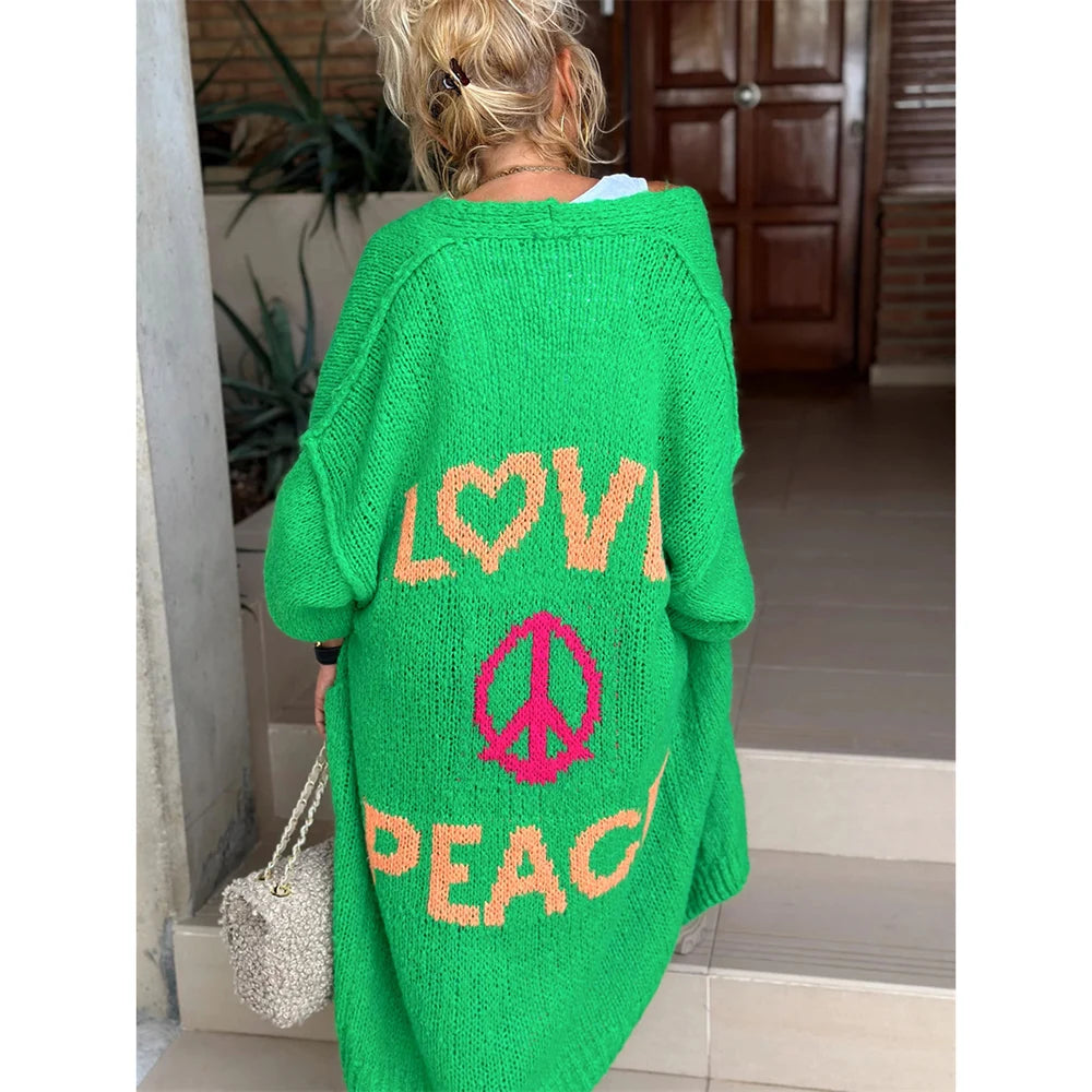 2024 Women’s Knitted Striped Cardigan – Elegant Loose Long Outerwear, Y2K Sweater Coat, Soft Cover-Up for Fashion Streetwear