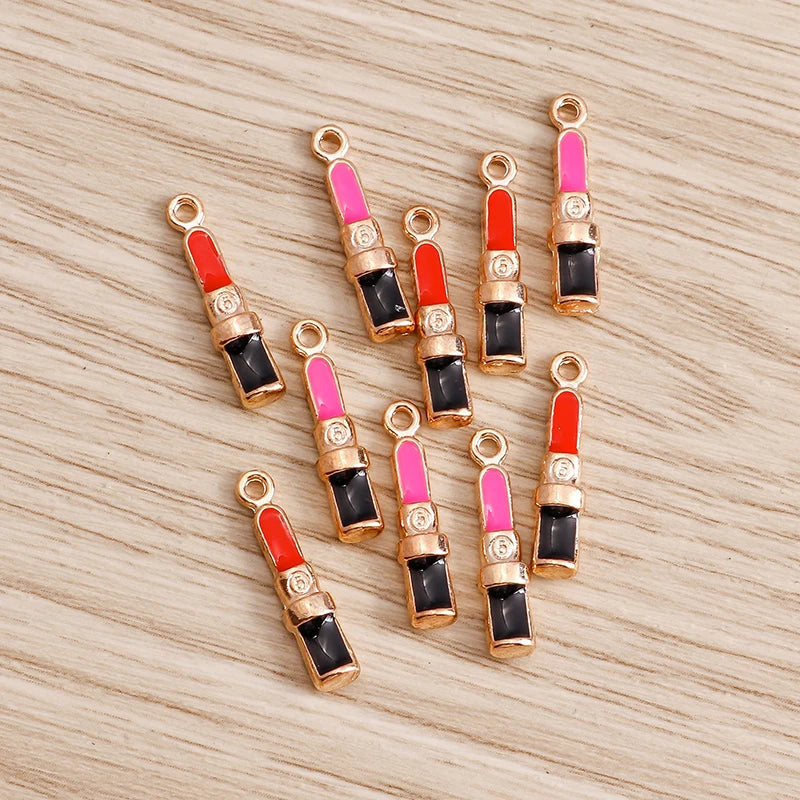 10PCS Cute Enamel Lips & Lipstick Charms – Pendants for Jewelry Making, Earrings, Necklaces & Bracelets DIY Crafts