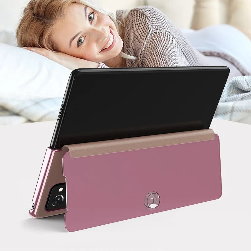 Smart Flip Case for Samsung Galaxy Z Fold – PU Leather Mirror Plating Kickstand Cover, Shockproof Funda for Fold 2/3/4/5/6 & W21/W22 5G