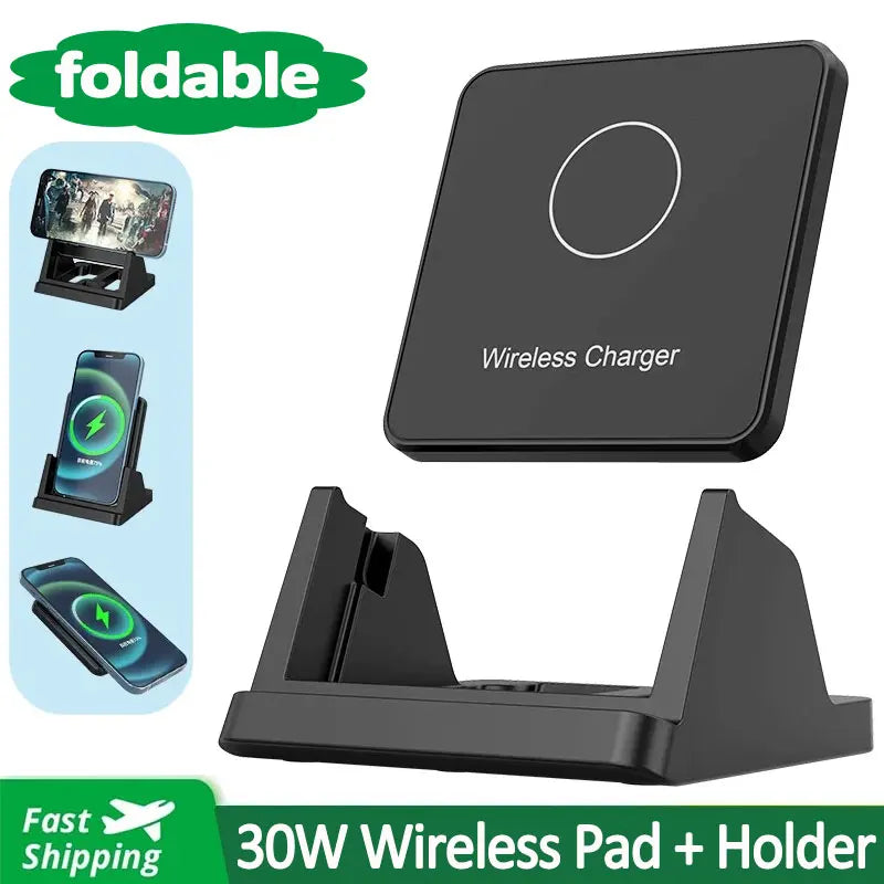 Fast Wireless Charging Pad and Holder – Charging Dock for iPhone 17–11 Series, Samsung Galaxy, and Xiaomi Devices