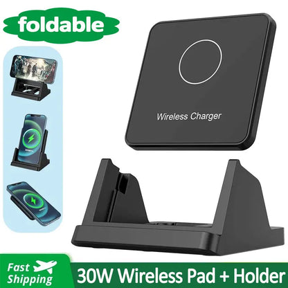 Fast Wireless Charging Pad and Holder – Charging Dock for iPhone 17–11 Series, Samsung Galaxy, and Xiaomi Devices