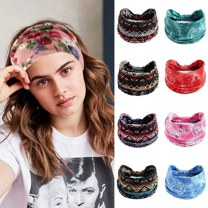 Bohemian Wide Cotton Stretch Headbands for Women – Turban Style Hairbands, Bandana Headwrap Hair Accessories